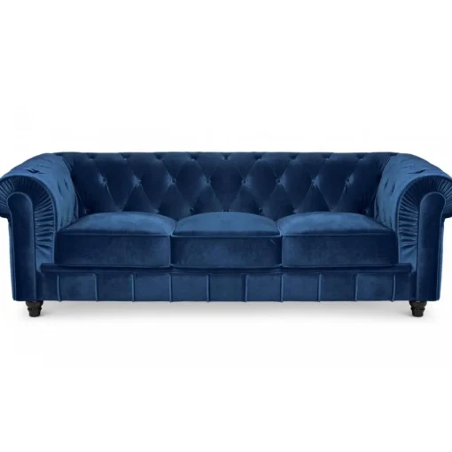 3S. x Home Grand Canapé Chesterfield 3 places Velours Bleu Online