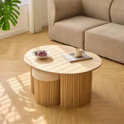 3S. x Home La set ARVIKA combinant une table basse et 2 poufs style scandinave New