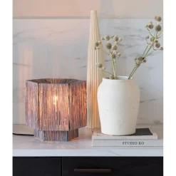 Good & Mojo Lampe de table raphia Panama ronde octogonale gris Outlet