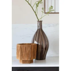 Good & Mojo Lampe de table raphia Panama ronde-octogonale marron Outlet