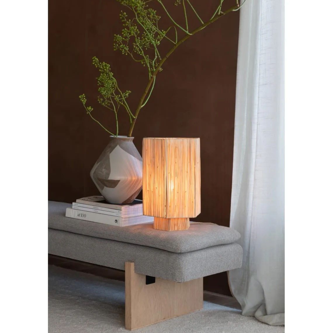 Good & Mojo Lampe de table raphia Panama ronde octogonale naturel Outlet