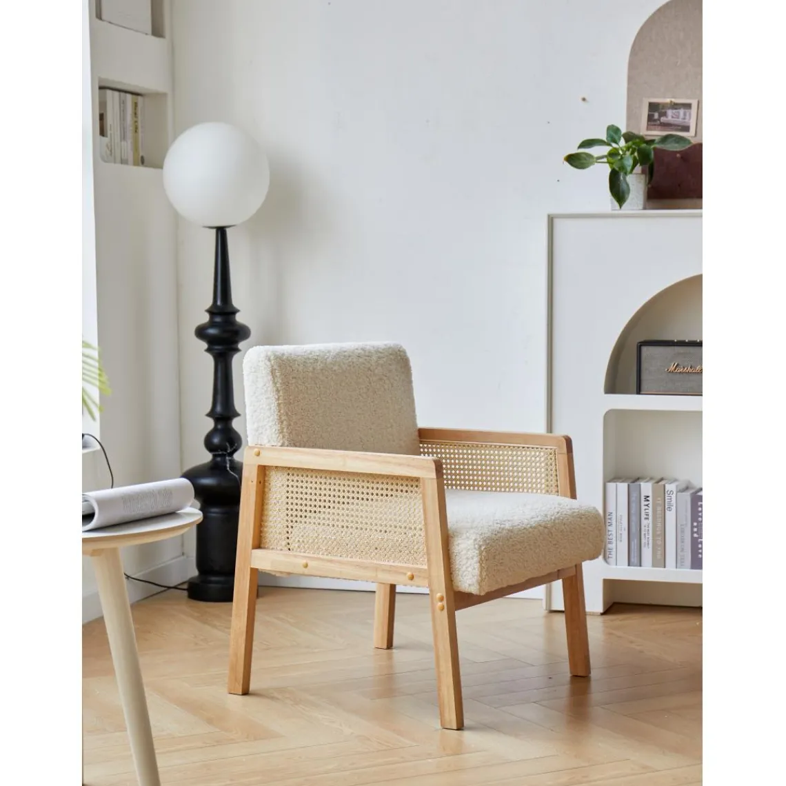 3S. x Home Le fauteuil de salon BORGO avec design scandinave Blanc New