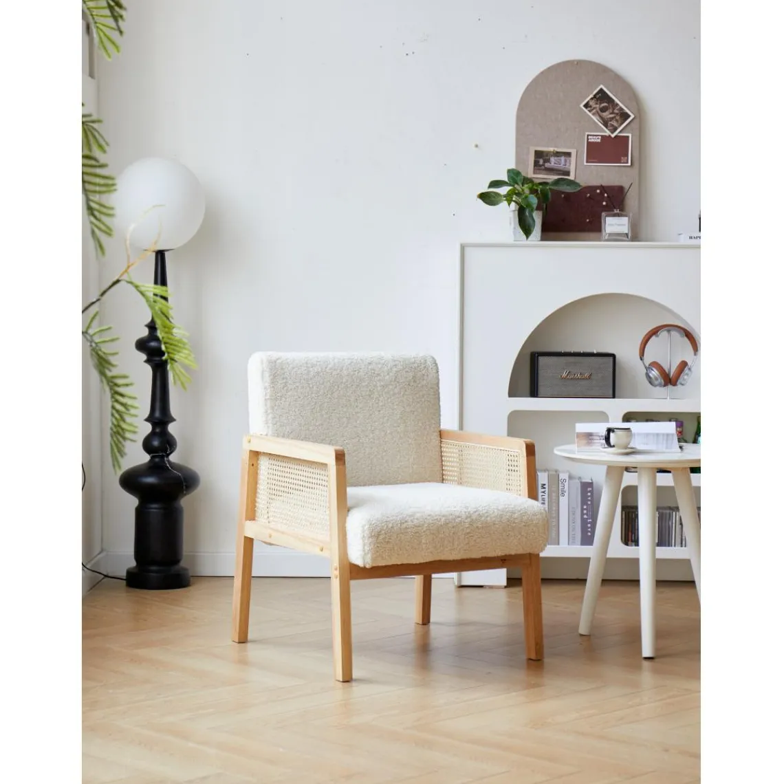 3S. x Home Le fauteuil de salon BORGO avec design scandinave Blanc New
