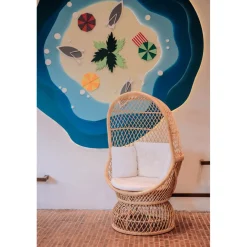 3S. x Home Le Fauteuil MANADO design scandinave épuré assise en rotin naturel et tissu etanche Hot