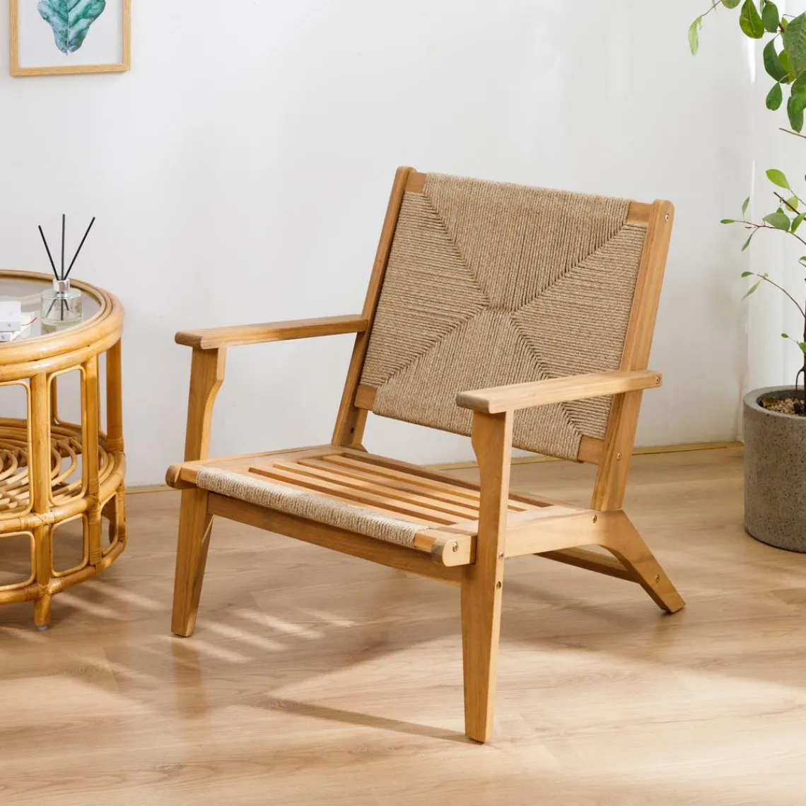 3S. x Home Le fauteuil VALDIVIA design scandinave en acacia massif et en corde esthétique intemporel Hot