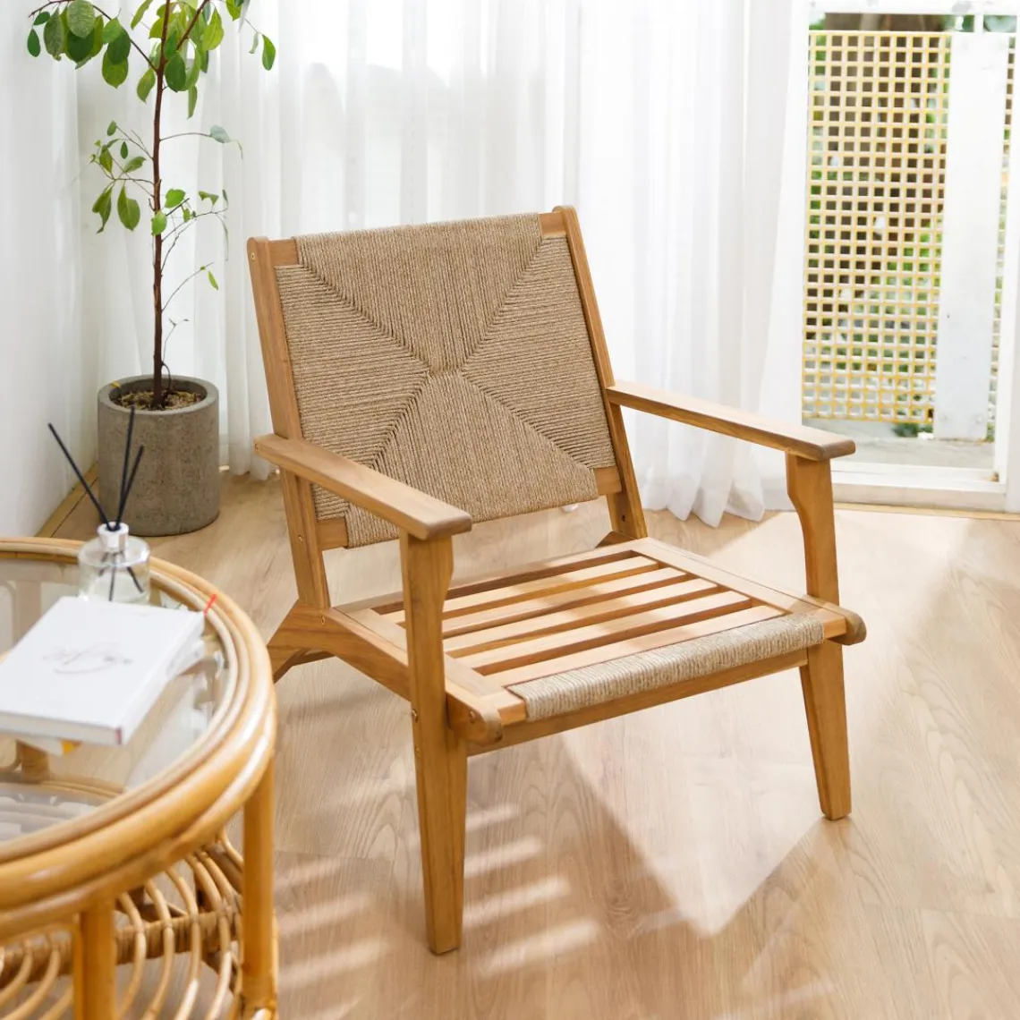 3S. x Home Le fauteuil VALDIVIA design scandinave en acacia massif et en corde esthétique intemporel Hot
