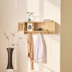 3S. x Home Le Porte-Manteau mural en bois 2 Portes Style Japandi 2 Crochets KONDO style scandinave pour une touche de modernité et d'élégance Discount