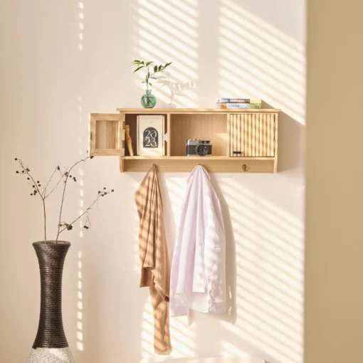 3S. x Home Le Porte-Manteau mural en bois 2 Portes Style Japandi 2 Crochets KONDO style scandinave pour une touche de modernité et d'élégance Discount