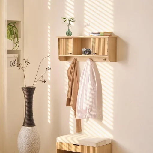 3S. x Home Le Porte-Manteau mural en bois 2 Portes Style Japandi 2 Crochets KONDO style scandinave pour une touche de modernité et d'élégance Discount
