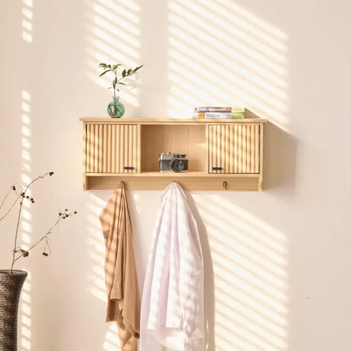 3S. x Home Le Porte-Manteau mural en bois 2 Portes Style Japandi 2 Crochets KONDO style scandinave pour une touche de modernité et d'élégance Discount