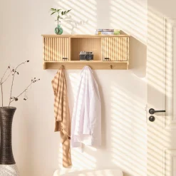 3S. x Home Le Porte-Manteau mural en bois 2 Portes Style Japandi 2 Crochets KONDO style scandinave pour une touche de modernité et d'élégance Discount