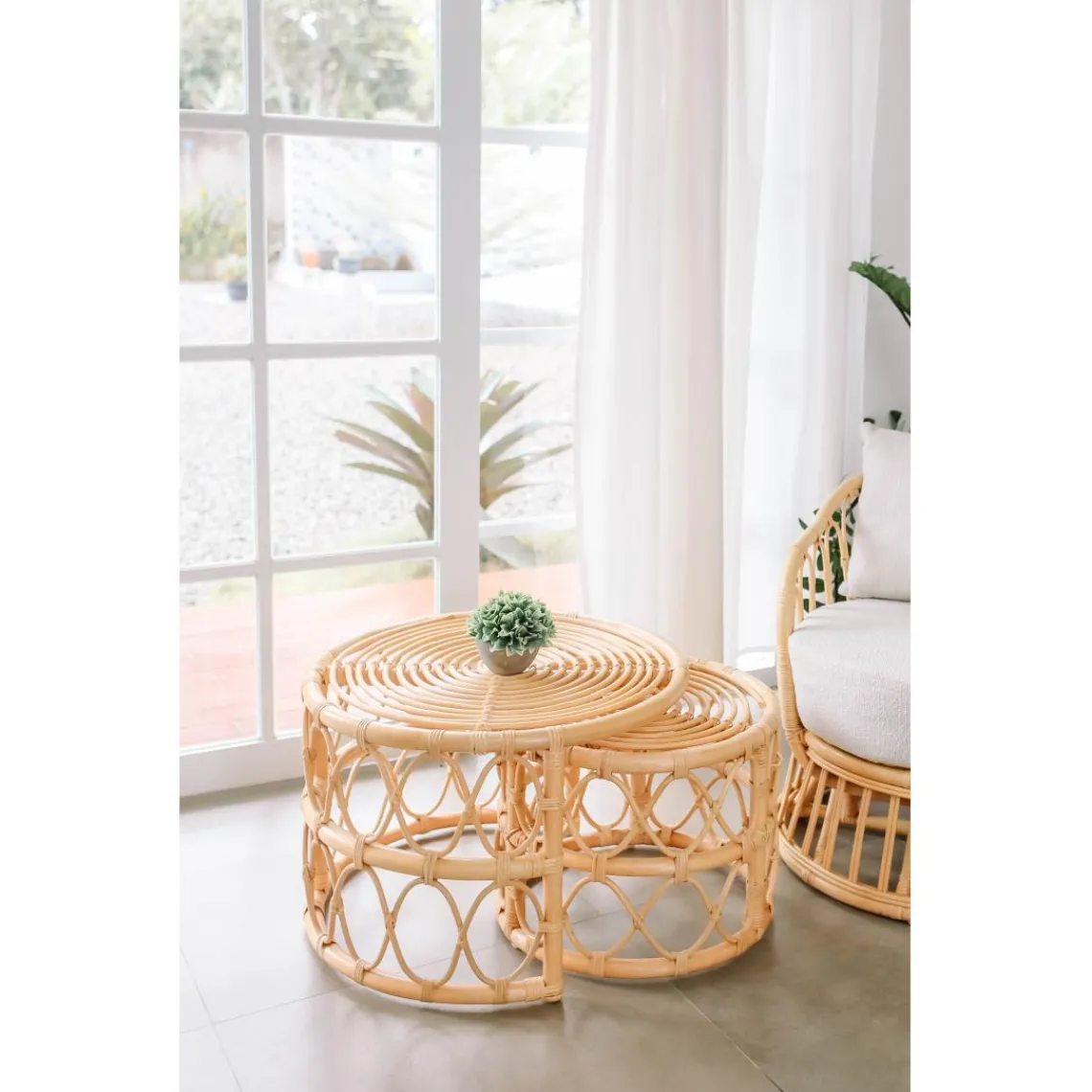 3S. x Home Le set de tables basses SALAWATI design épuré et sa structure en rotin Sale