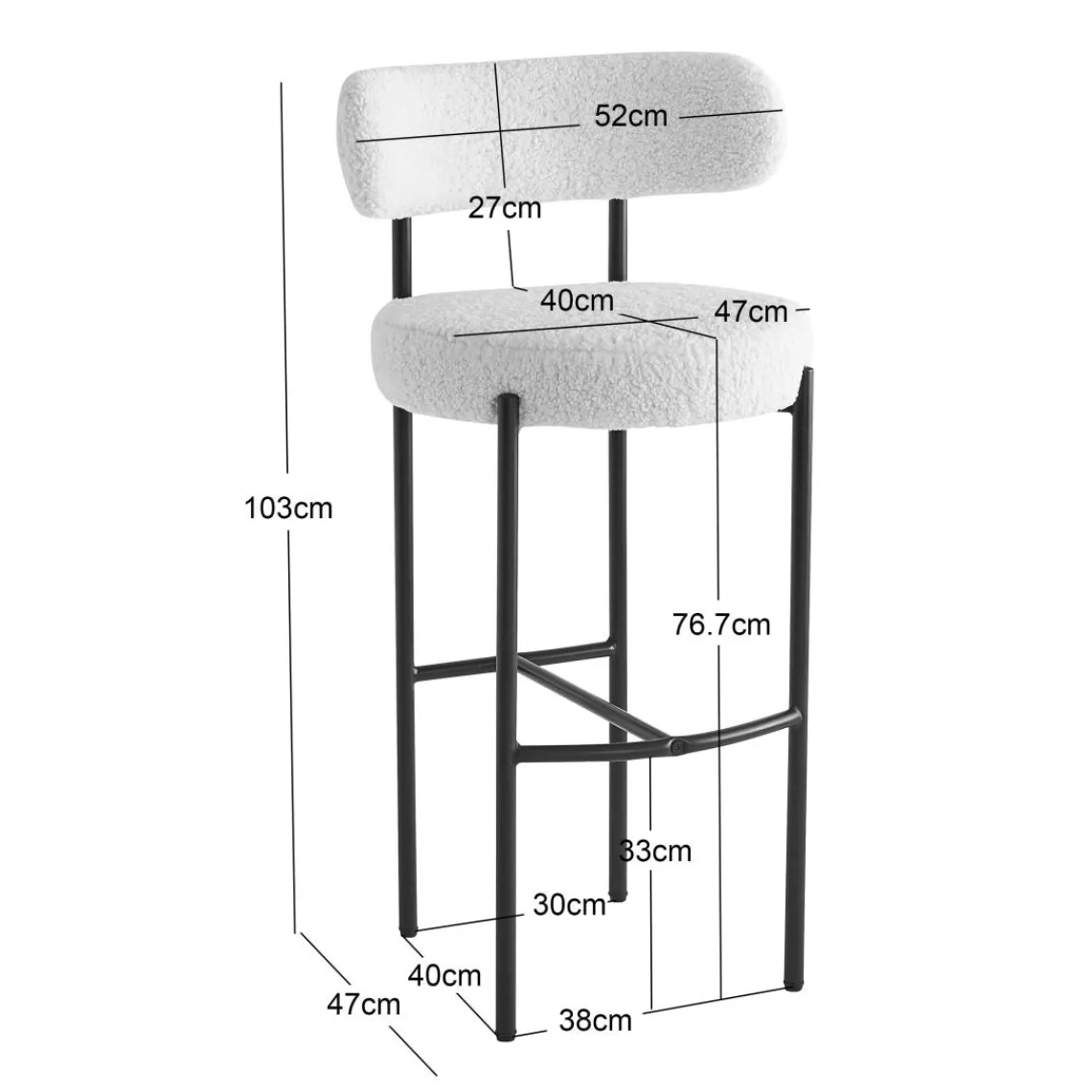 3S. x Home Le tabouret de bar LARS design scandinave élégant assise garnie premium avec une mousse ultra-dense Best