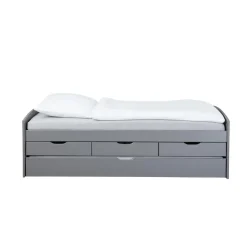 3S. x Home Lit à rangement 90 x 200 cm Pin Massif Gris Best