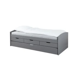 3S. x Home Lit à rangement 90 x 200 cm Pin Massif Gris Best