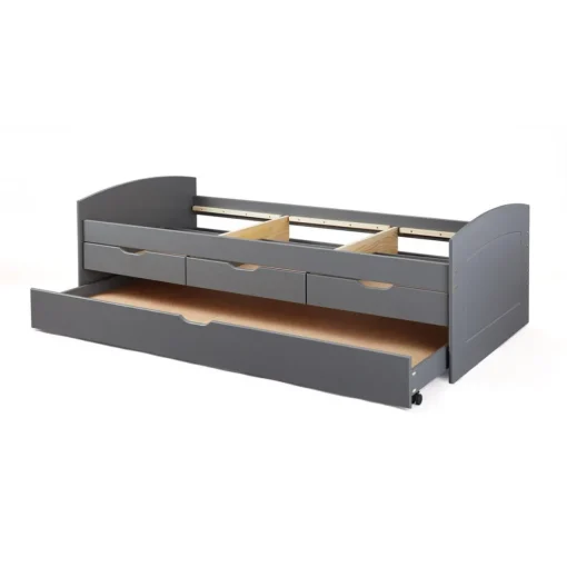 3S. x Home Lit à rangement 90 x 200 cm Pin Massif Gris Best