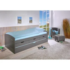 3S. x Home Lit à rangement 90 x 200 cm Pin Massif Gris Best