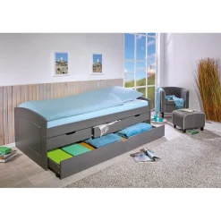 3S. x Home Lit à rangement 90 x 200 cm Pin Massif Gris Best