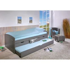 3S. x Home Lit à rangement 90 x 200 cm Pin Massif Gris Best