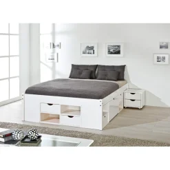 3S. x Home Lit à Rangements en Pin Massif Blanc Hot