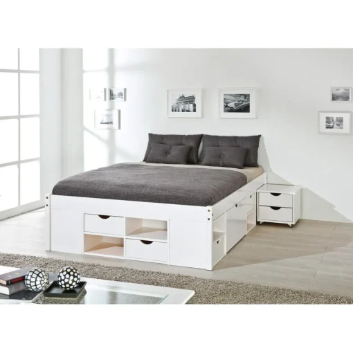 3S. x Home Lit à Rangements en Pin Massif Blanc Hot