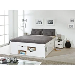 3S. x Home Lit à Rangements en Pin Massif Blanc Hot