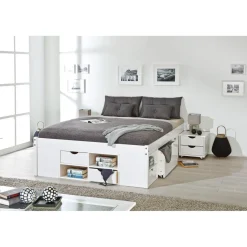 3S. x Home Lit à Rangements en Pin Massif Blanc Hot