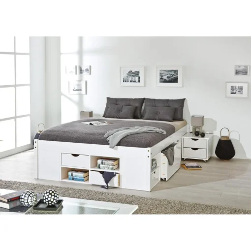 3S. x Home Lit à Rangements en Pin Massif Blanc Hot