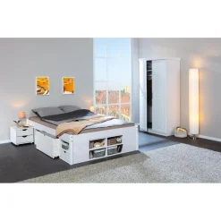 3S. x Home Lit à Rangements en Pin Massif Blanc Hot
