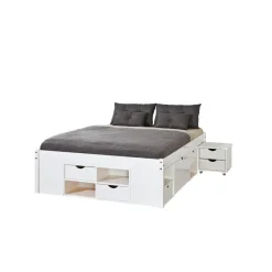 3S. x Home Lit à Rangements en Pin Massif Blanc WYSOKI Best