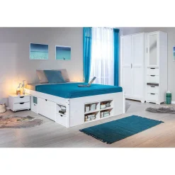 3S. x Home Lit à Rangements en Pin Massif Blanc WYSOKI Best
