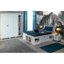 3S. x Home Lit à Rangements en Pin Massif Blanc WYSOKI Best