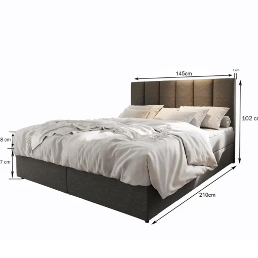 3S. x Home Lit boxspring avec matelas et sur-matelas inclus MERIL 180x220cm Tissu Gris