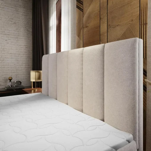 3S. x Home Lit boxspring avec matelas et sur-matelas inclus MERIL 160x200cm Tissu Beige
