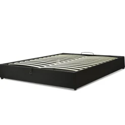SAMPUR Lit coffre cancun similicuir noir