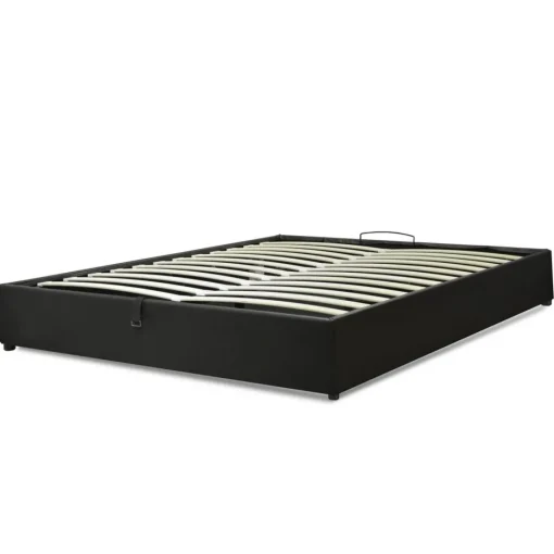 SAMPUR Lit coffre cancun similicuir noir