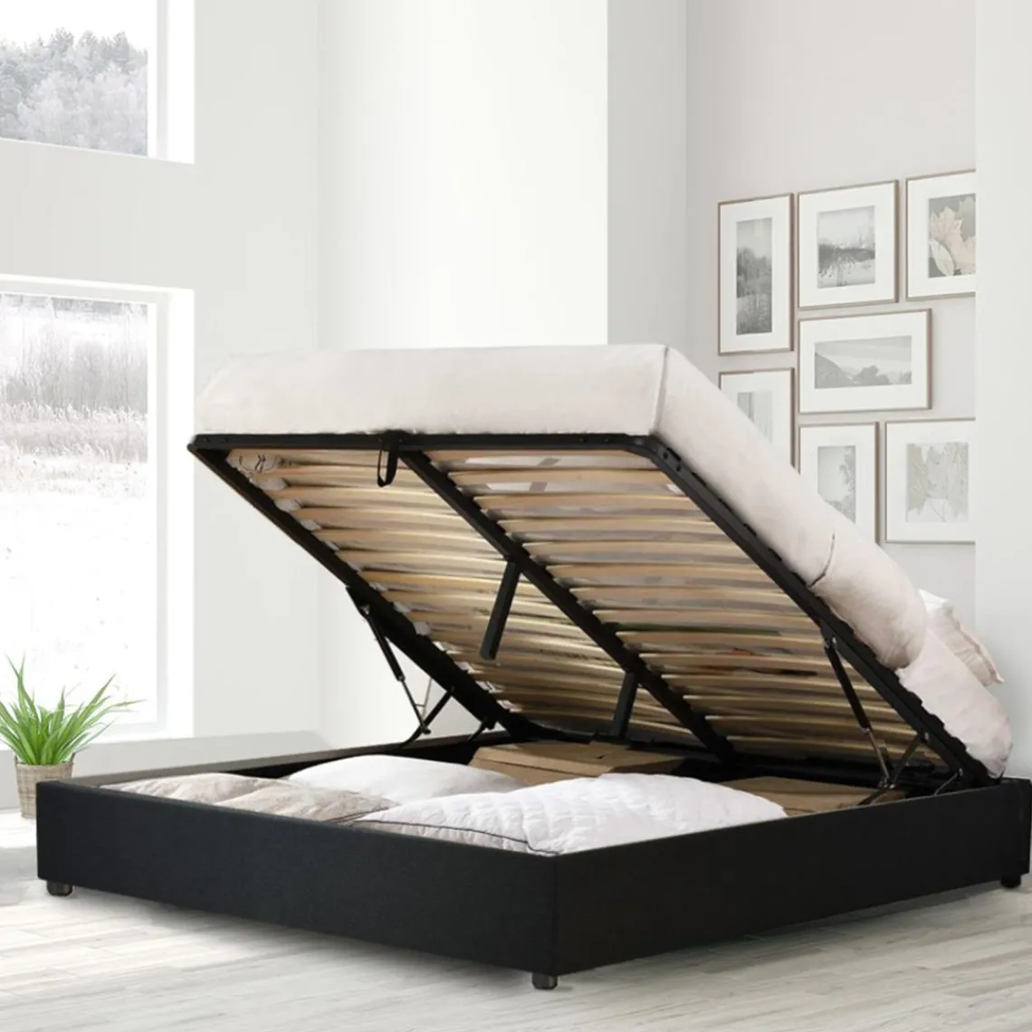 SAMPUR Lit coffre cancun tissu gris fonce Best