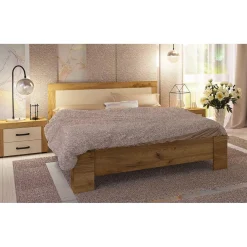 3S. x Home Lit complet avec sommier 160x200cm et tête de lit Chêne clair
