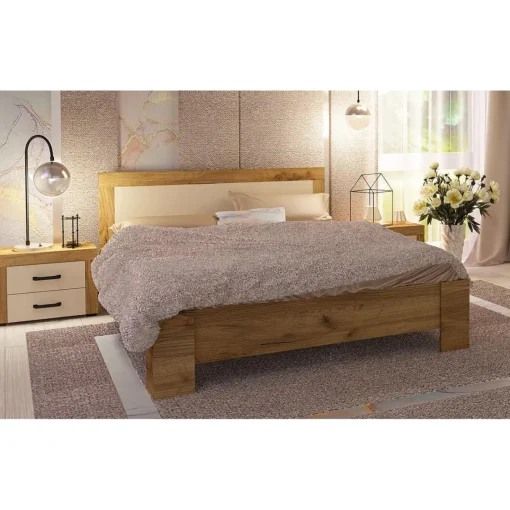 3S. x Home Lit complet avec sommier 160x200cm et tête de lit Chêne clair