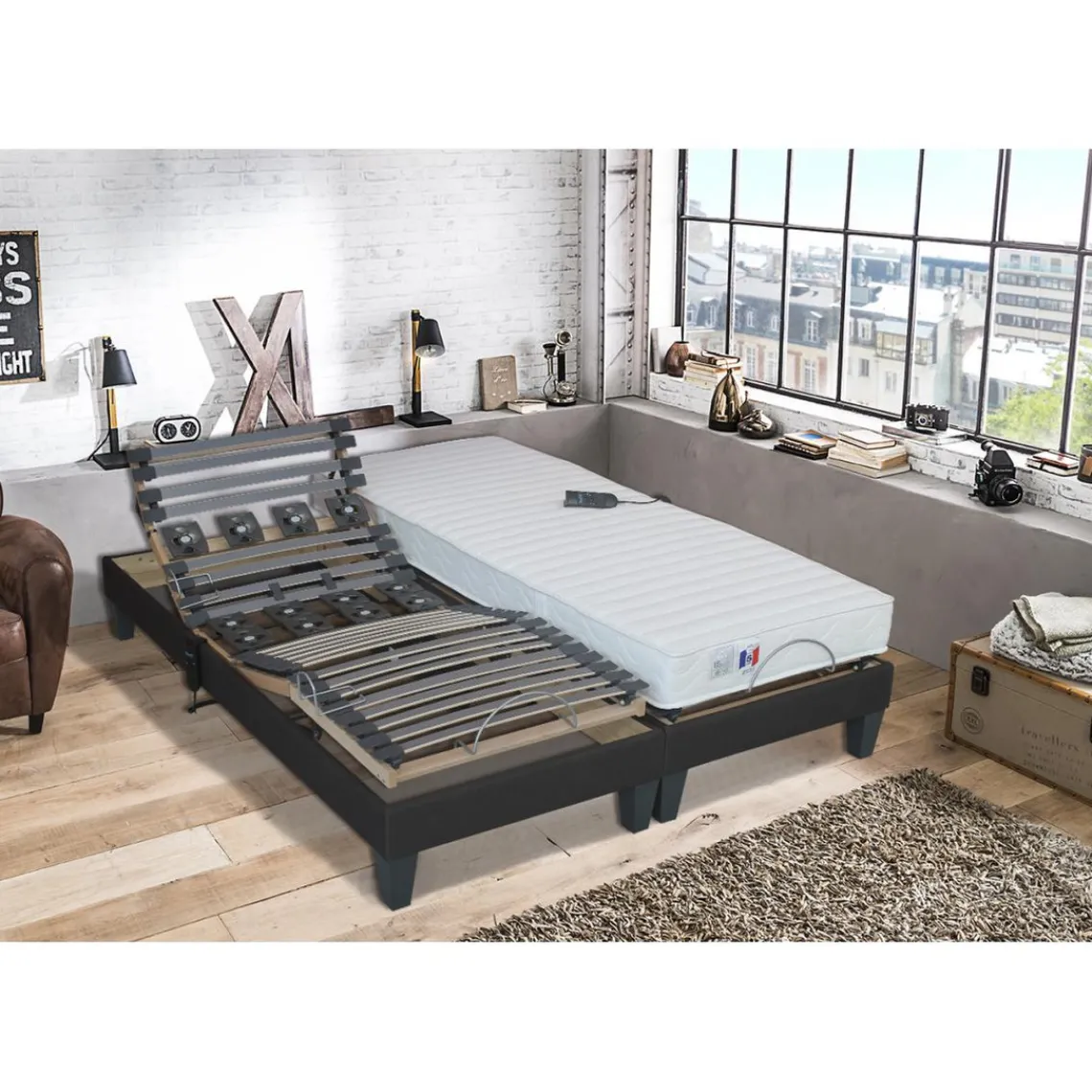 Selenia Lit de Relaxation Matelas Latex et Sommier Electrique à Lattes et Plots AINA Clearance