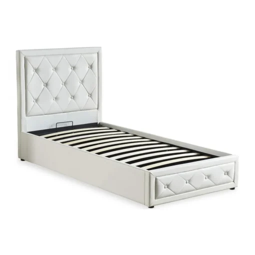 3S. x Home Lit double GRIMALI avec sommier relevable 140x190cm Simili Blanc Best