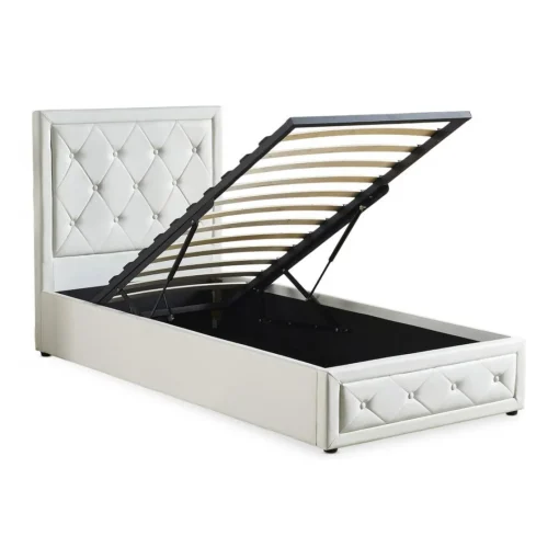 3S. x Home Lit double GRIMALI avec sommier relevable 140x190cm Simili Blanc Best