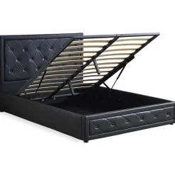 3S. x Home Lit double GRIMALI avec sommier relevable 160x200cm Simili Noir