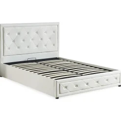 3S. x Home Lit double GRIMALI avec sommier relevable 160x200cm Simili Blanc Discount