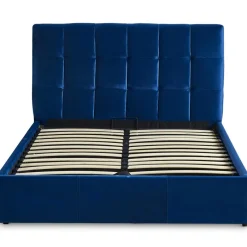 3S. x Home Lit Double LUFTANI Avec Sommier Relevable 160x200cm Velours Bleu Clearance