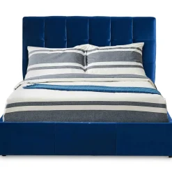 3S. x Home Lit Double LUFTANI Avec Sommier Relevable 180x200cm Velours Bleu