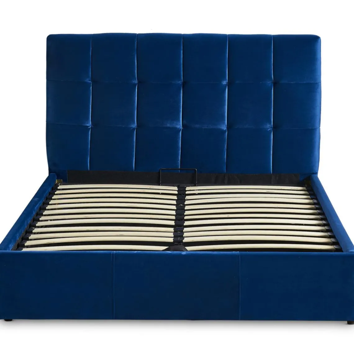 3S. x Home Lit Double LUFTANI Avec Sommier Relevable 180x200cm Velours Bleu