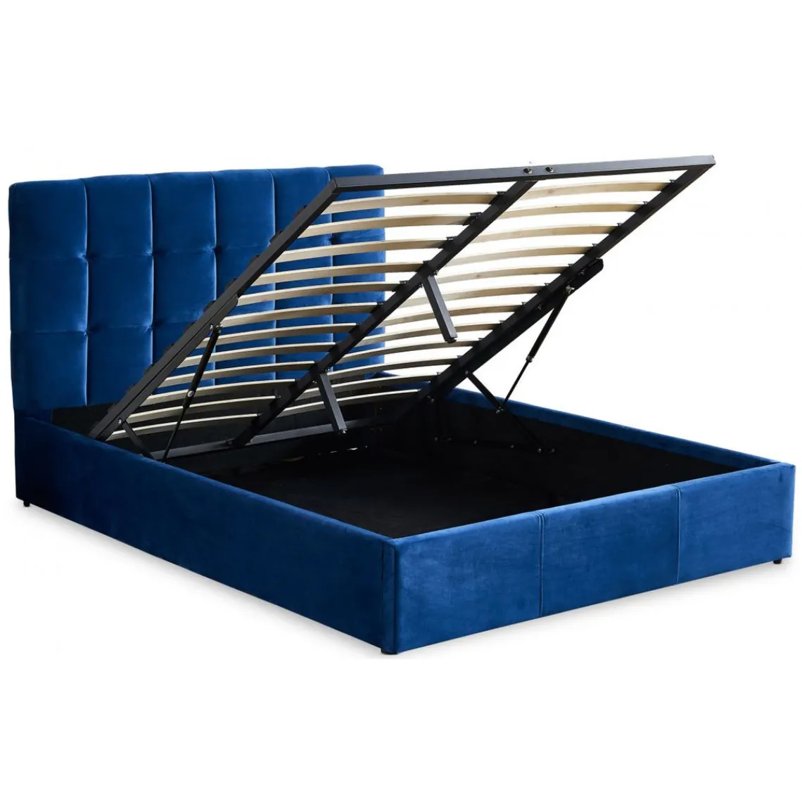 3S. x Home Lit Double LUFTANI Avec Sommier Relevable 180x200cm Velours Bleu