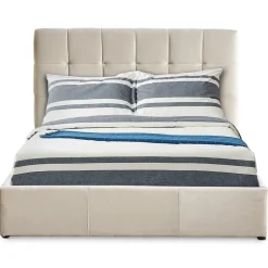 3S. x Home Lit Double LUFTANI Avec Sommier Relevable 140x190cm Velours Beige New