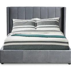 3S. x Home Lit Double MAGORIAL Avec Sommier Relevable 140x190cm Velours Gris Outlet